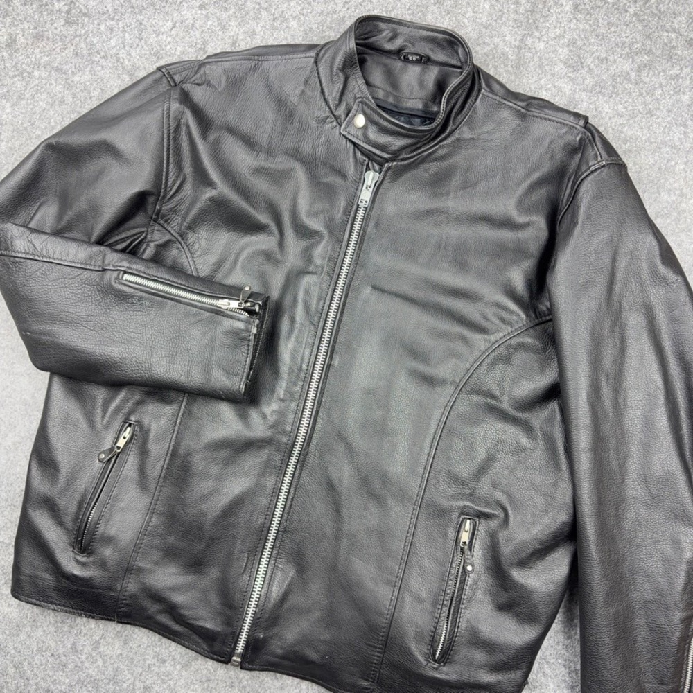 VTG Mustang Leather Jacket Mens 50 Black Cafe Racer Biker Moto‎ Heavy 90s
